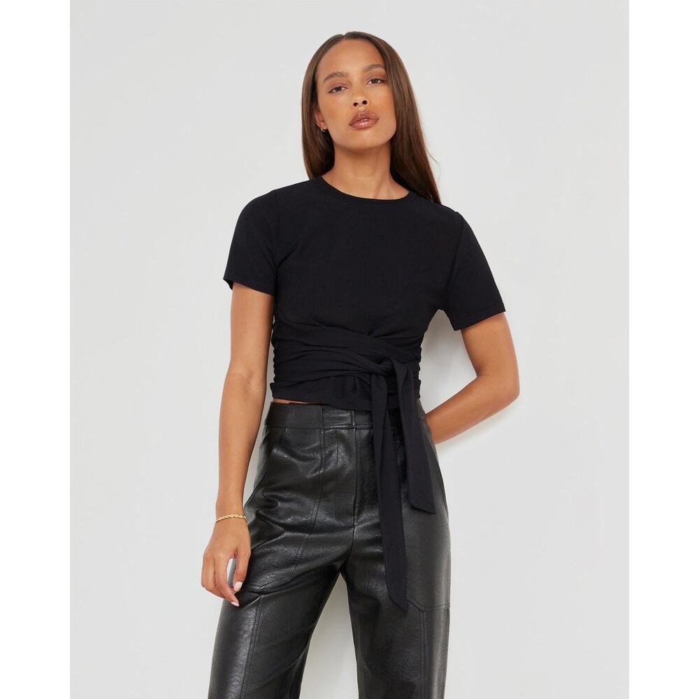 Modern Citizen MDRN Jude Cropped Wrap Top Black XS